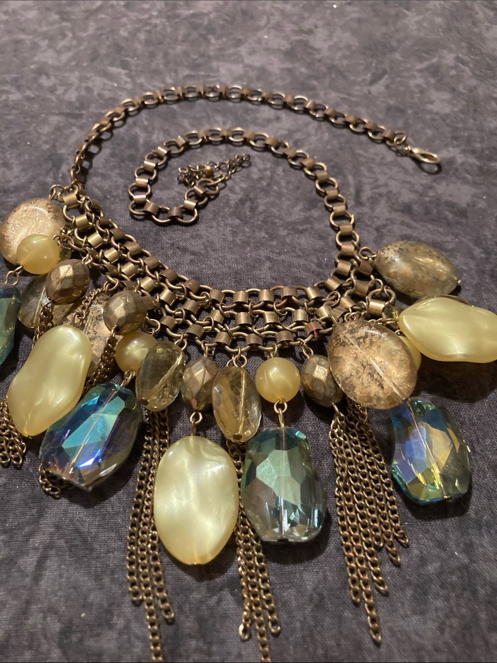 Antique Look Gold-Tone Multi-Accent Statement Necklace in Blue and Yellow